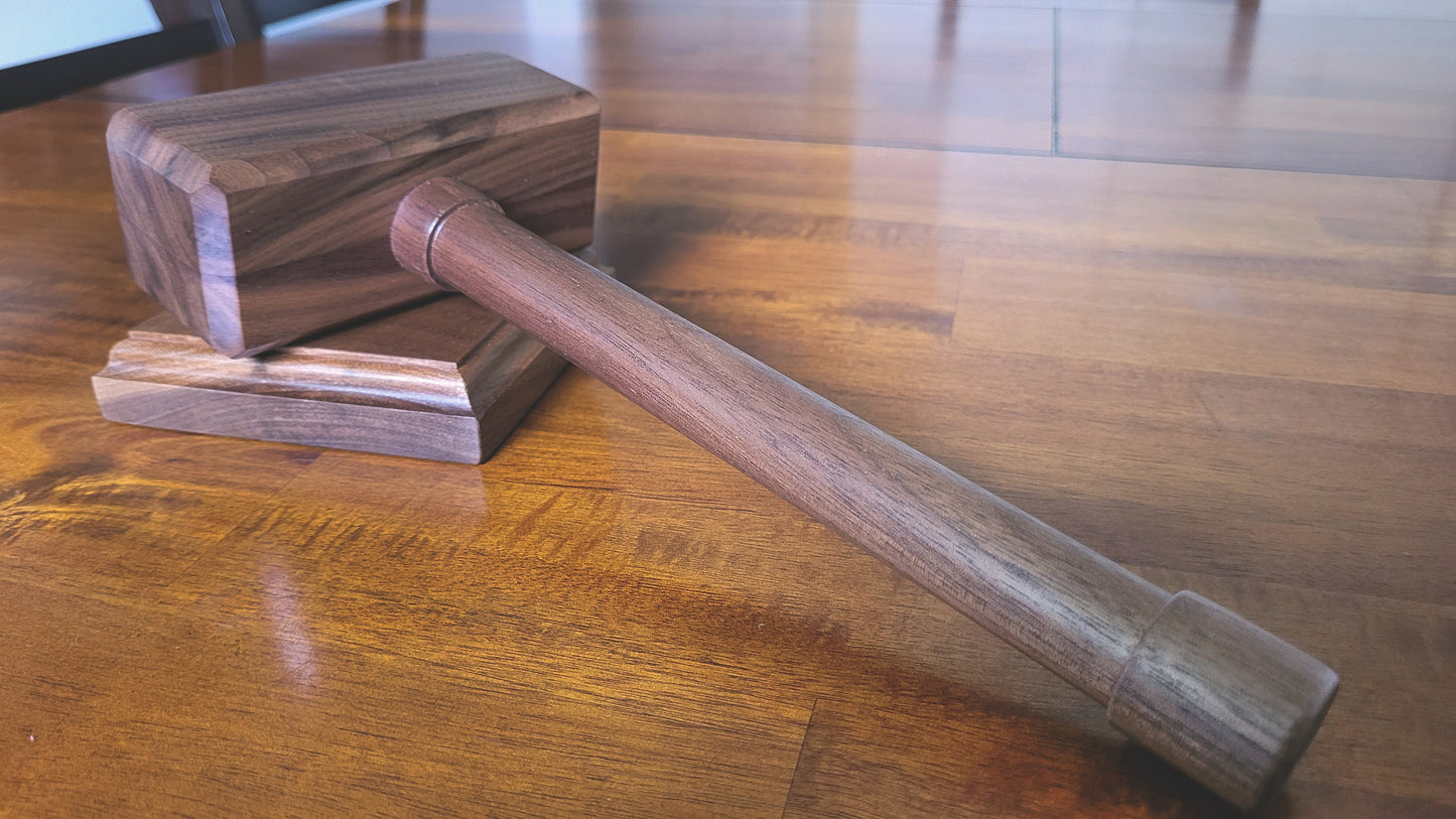 Hardwood Gavel with Sounding Block - Solid Walnut - Hand Made