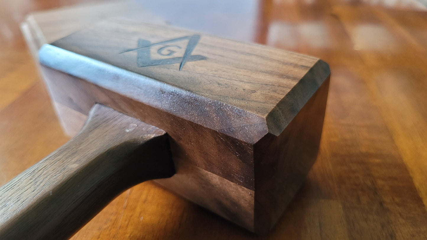 Masonic Gavel with Contoured Handle and Sound Block - Solid Walnut - Hand Made