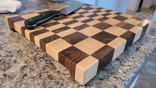 End Grain Butcher Block - Walnut and Maple - Hand Made | Solid Wood