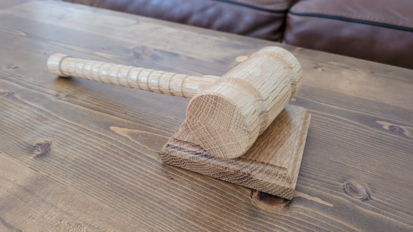 Hardwood Gavel - Round Head with Sounding Block - Solid White Oak - Hand Made