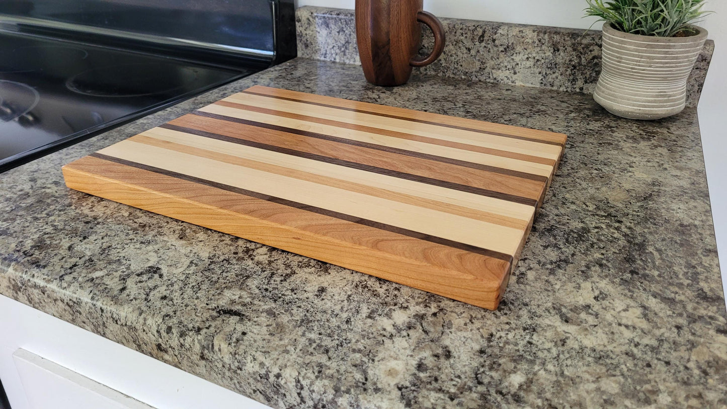 Hardwood Cutting Board - Cherry, Maple and Walnut - Hand Made