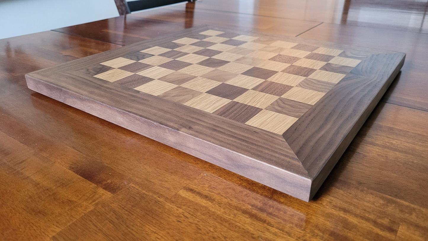 Wood Chess Set - Solid Walnut and White Oak - Coffee Table Size - Hand Made Board