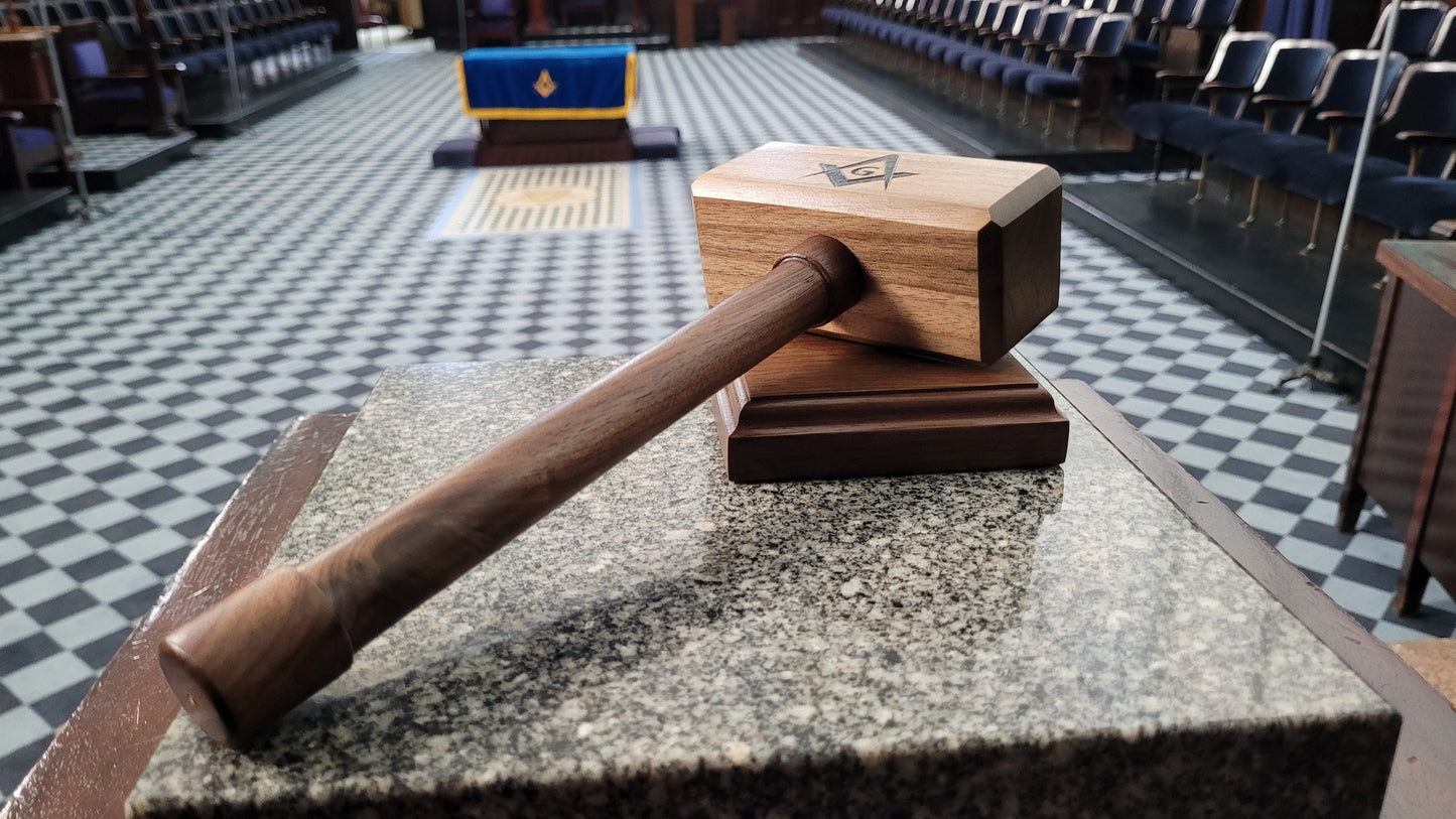 Masonic Gavel with Sounding Block - Solid Walnut