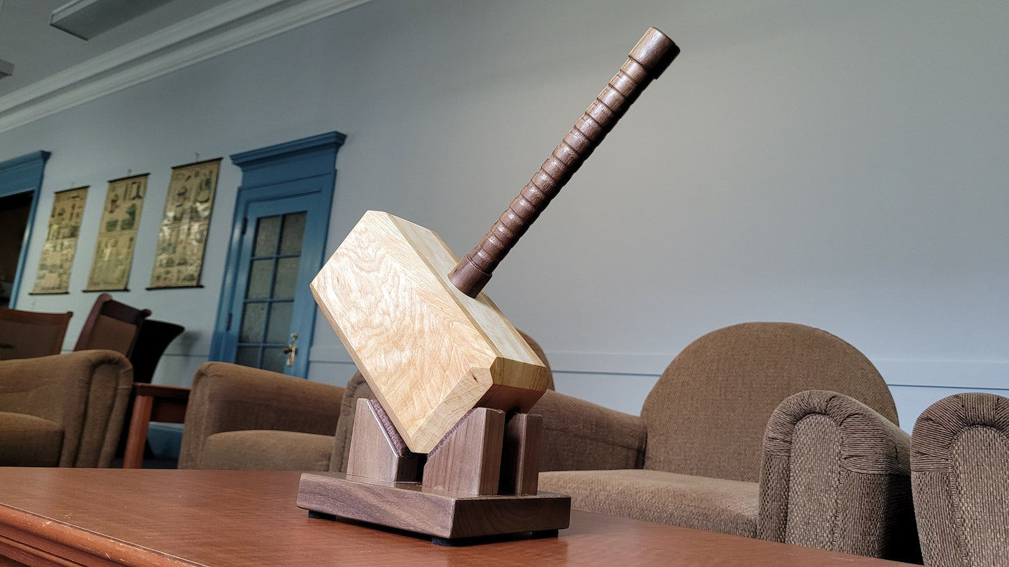 Mjolnir - Thor's Hammer with Display Stand - Solid Hardwood - Hand Made
