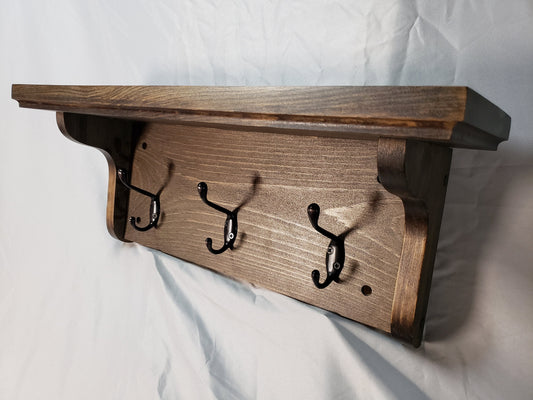 Entryway Coat Rack - 3 Double Hook - Dark Walnut Stained - Hand Made