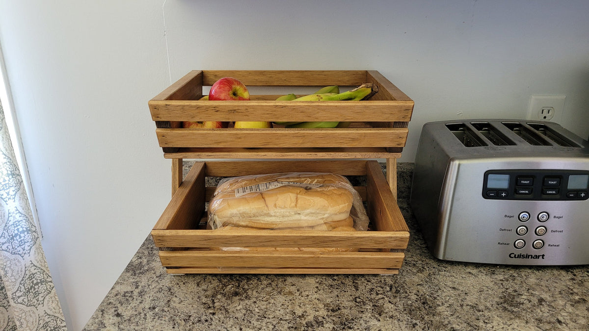 Food Table Rack Wood Solid Wood Fruit and Vegetable Rack - 2 Tier - Special Walnut Stained ...