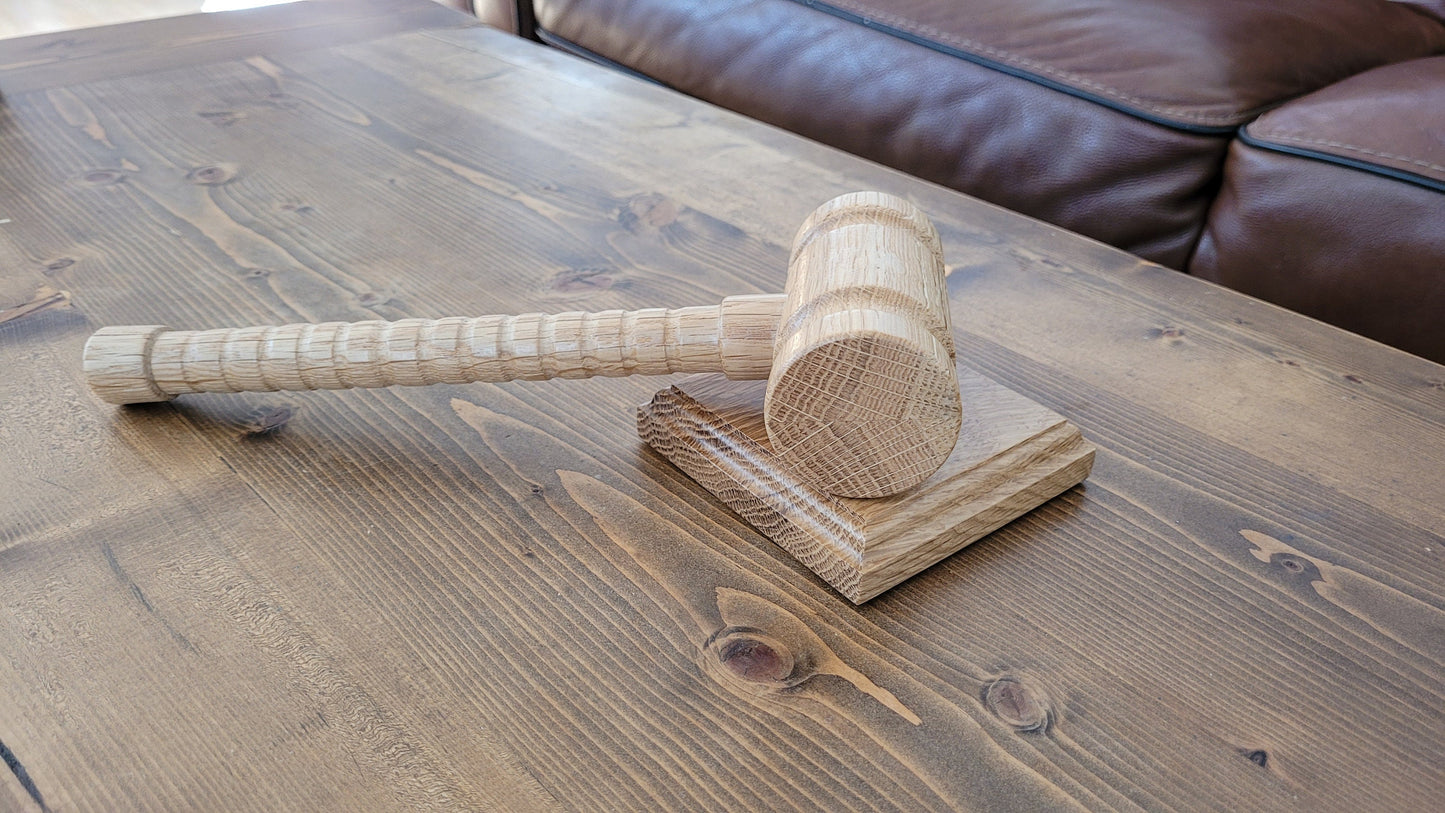Hardwood Gavel - Round Head with Sounding Block - Solid White Oak - Hand Made