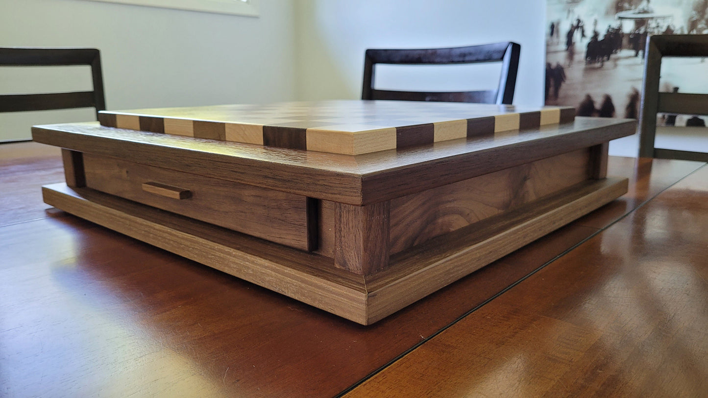 Hardwood Chess Set with Storage - Solid Walnut and Maple - Hand Made