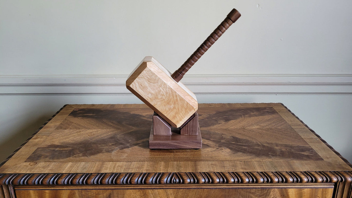 Mjolnir - Thor's Hammer with Display Stand - Solid Hardwood - Hand Made