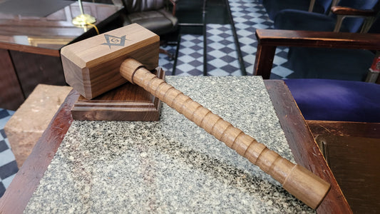 Masonic Gavel with Sounding Block -  Square Head with Gripped Handle - Solid Walnut - Hand Made