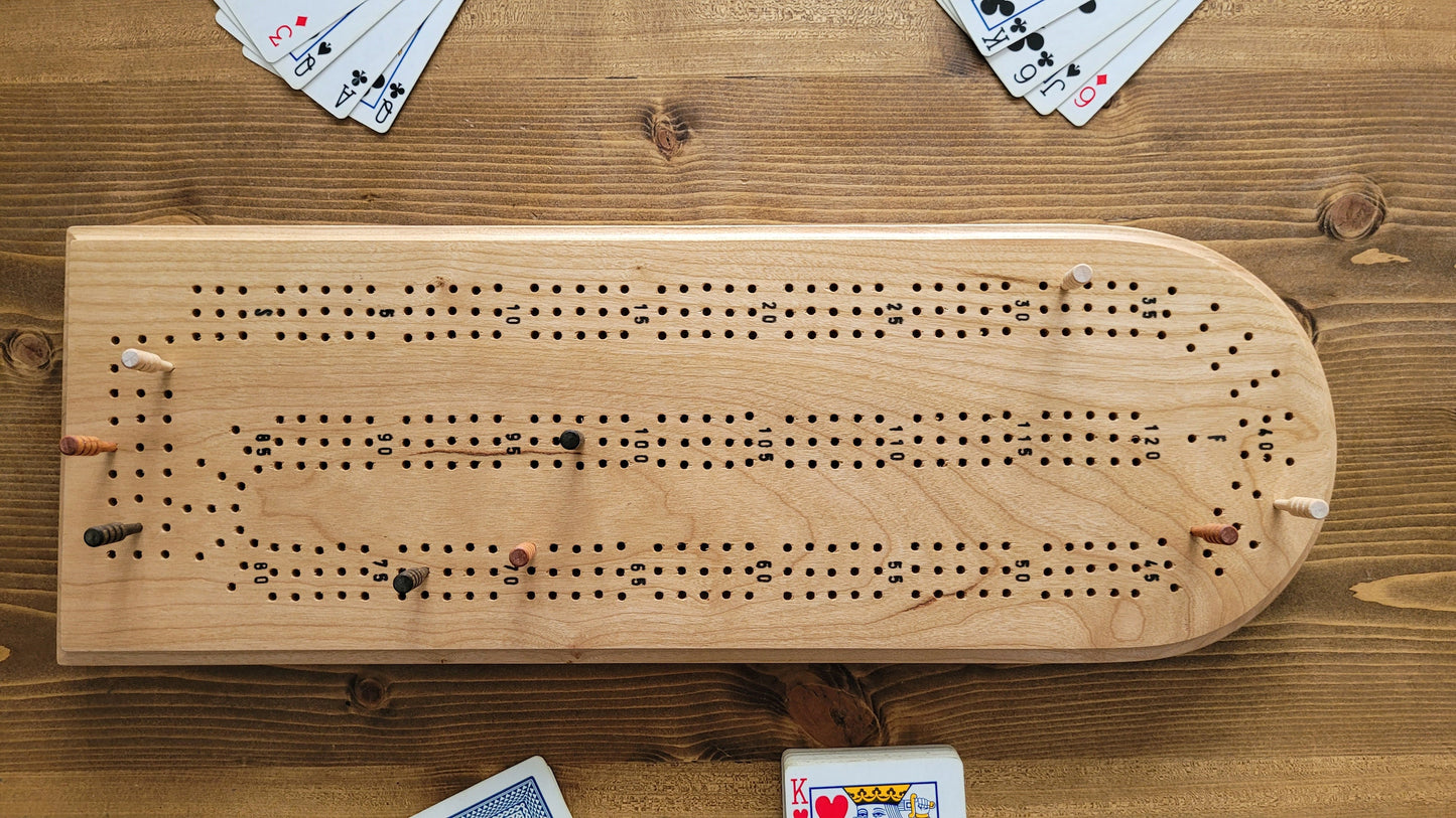 Cribbage Board -  3 Track - Solid Cherry Wood - Hand Made