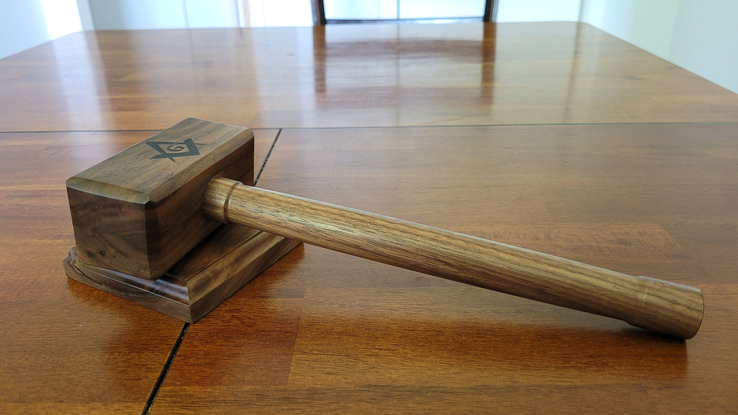 Masonic Gavel with Sounding Block - Solid Walnut