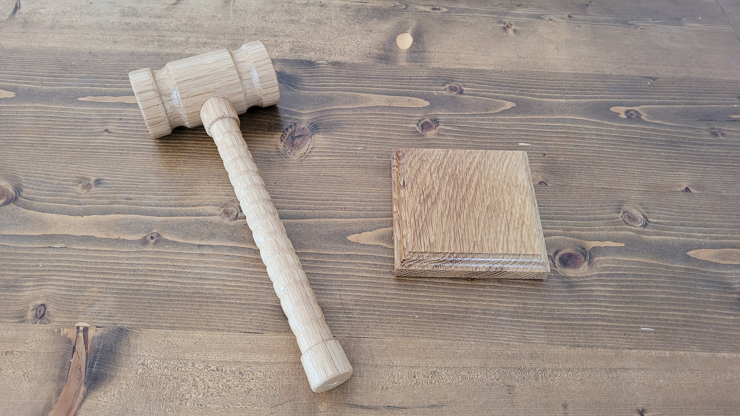 Hardwood Gavel - Round Head with Sounding Block - Solid White Oak - Hand Made