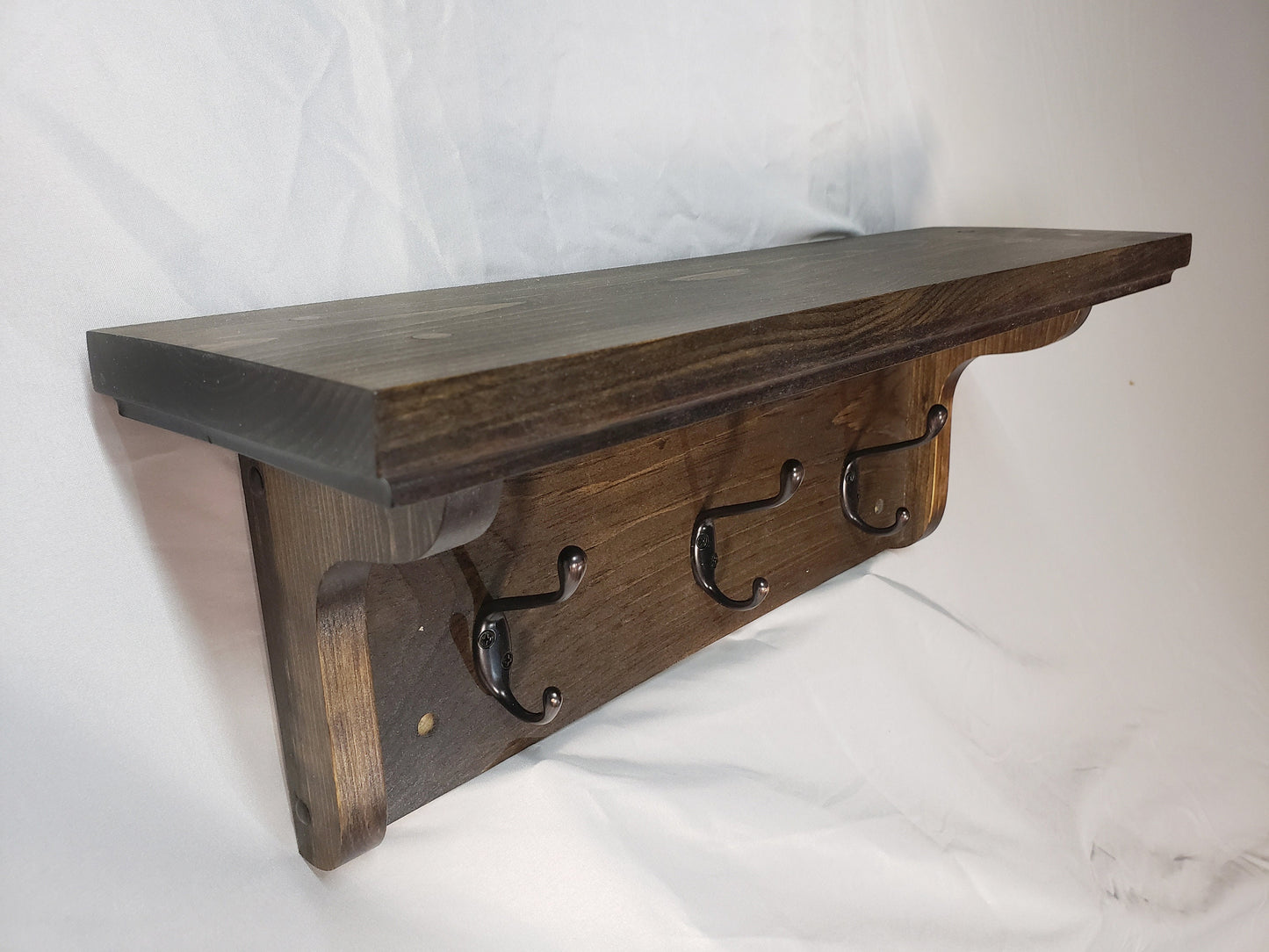 Entryway Coat Rack - 3 Double Hook - Dark Walnut Stained - Hand Made