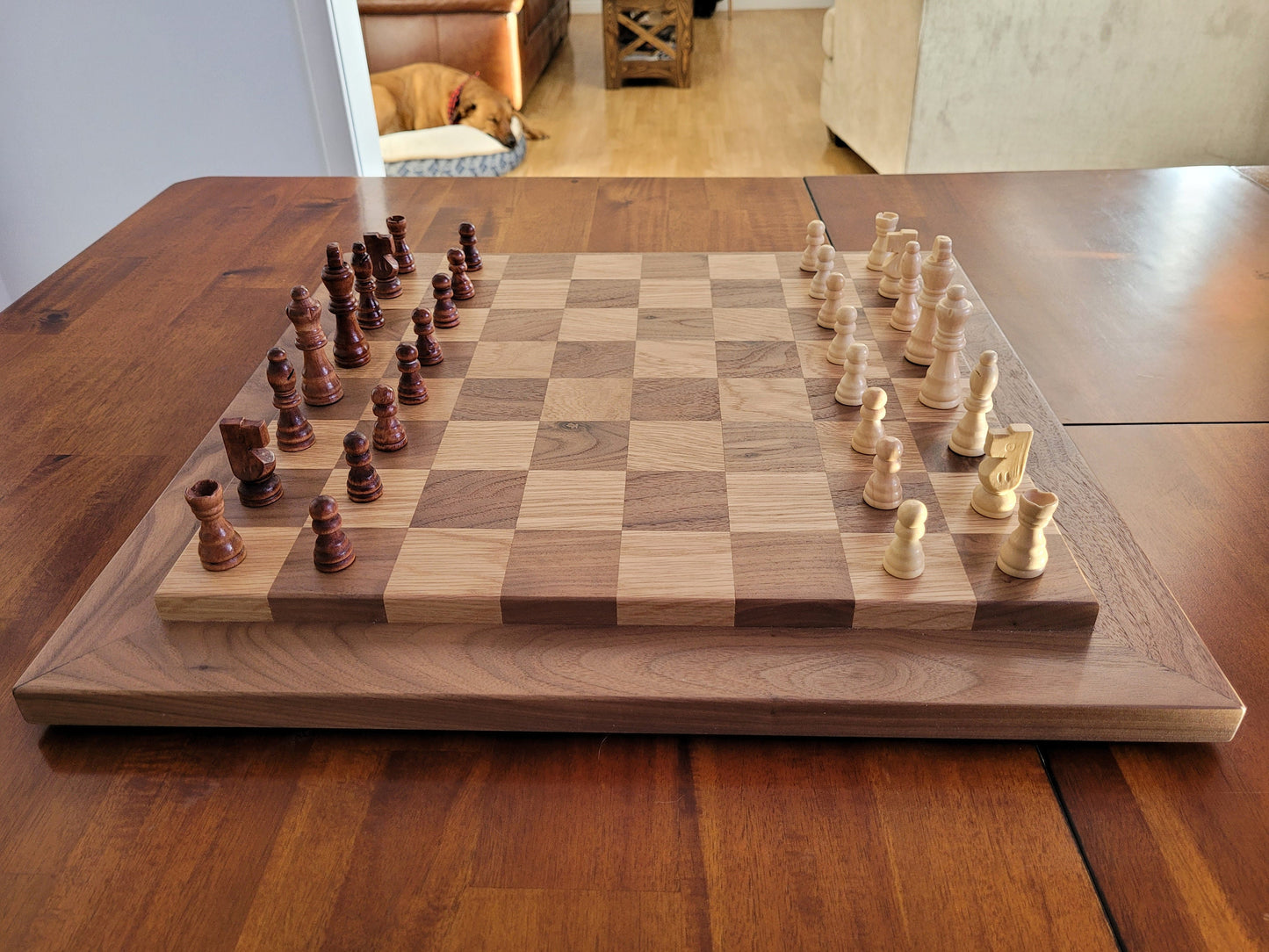 Wood Chess Set - Raised Board - Walnut and White Oak - Large