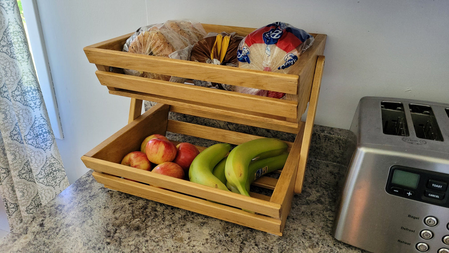 Solid Wood Fruit and Vegetable Rack - 2 Tier - Golden Oak Stained