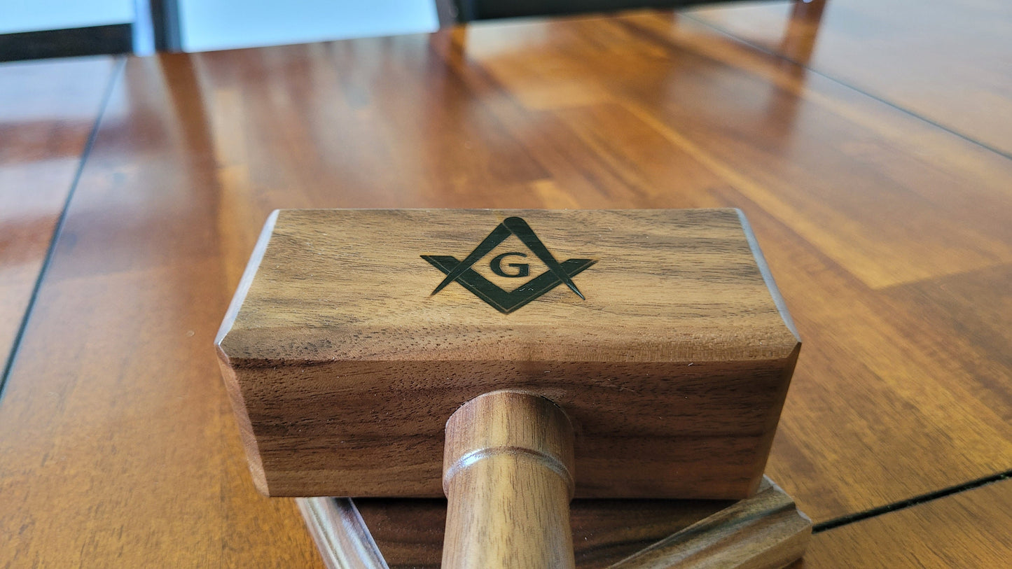 Masonic Gavel with Sounding Block - Solid Walnut