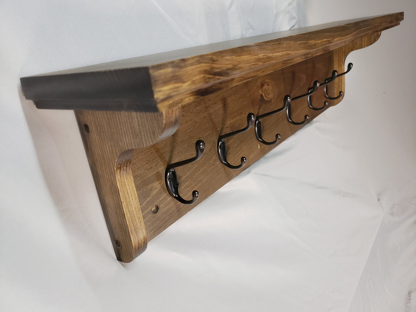 Entryway Coat Rack - 6 Double Hook - Dark Walnut Stained - Hand Made