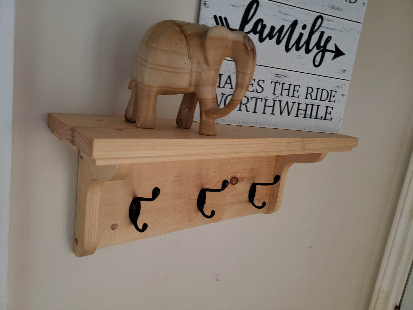 Wood Entryway Coat Rack - 3 Double Hook - Natural Pine - Hand Made