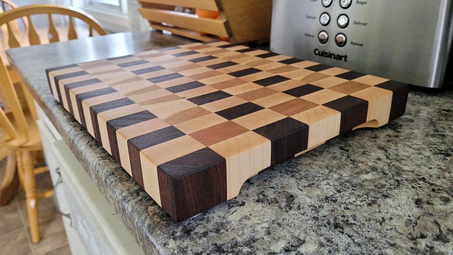 End Grain Butcher Block - Mixed Hardwood - Walnut, Maple and Cherry