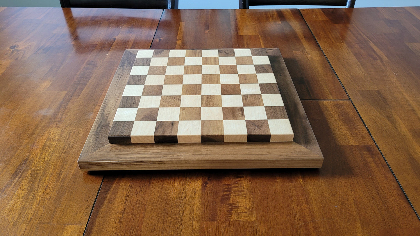 Wood Chess Set - Raised Board - Solid Walnut and Maple - Coffee Table Size - Hand Made