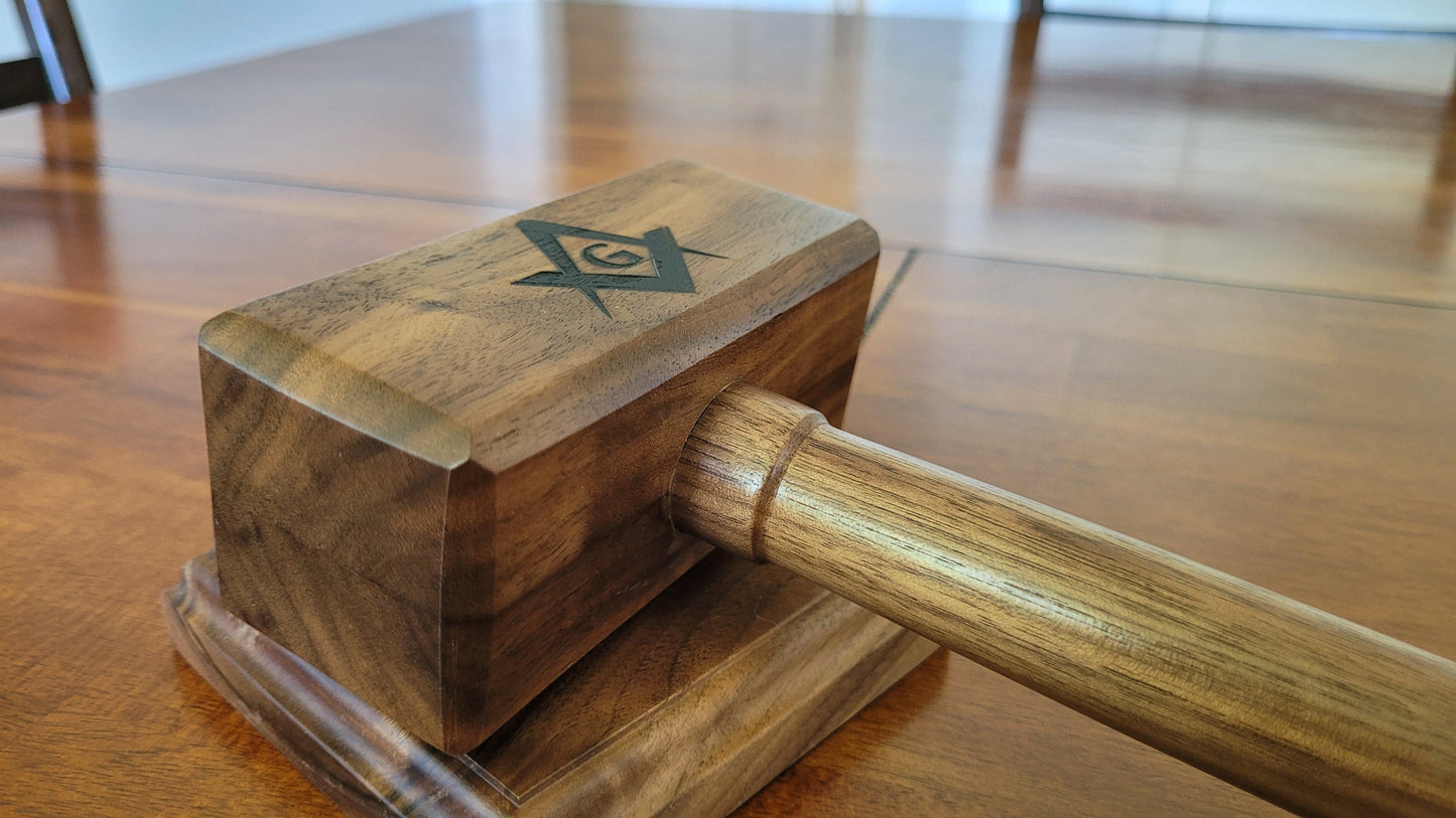 Masonic Gavel with Sounding Block - Solid Walnut