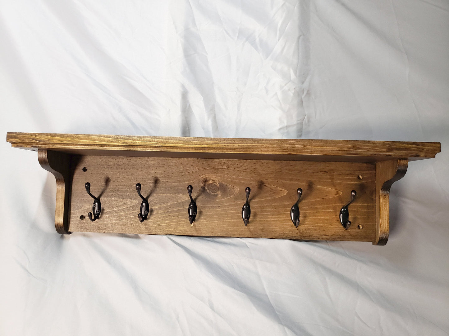 Entryway Coat Rack - 6 Double Hook - Dark Walnut Stained - Hand Made