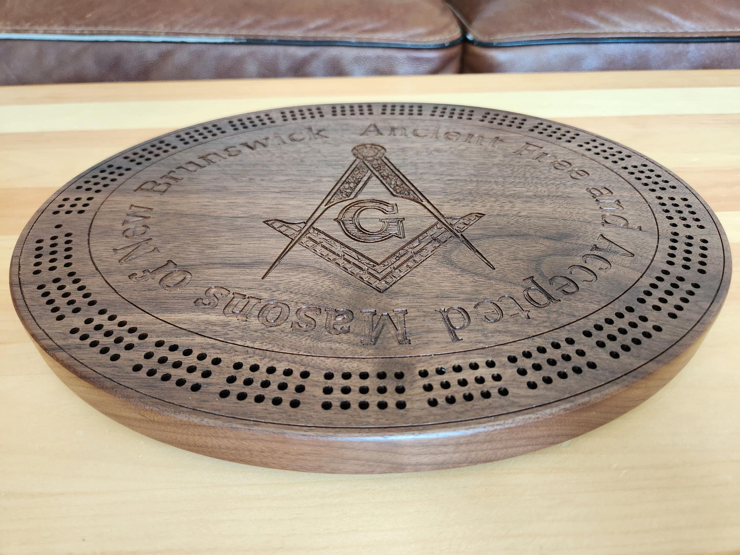Masonic Cribbage Board -  3 Track - Solid Walnut - Hand Made