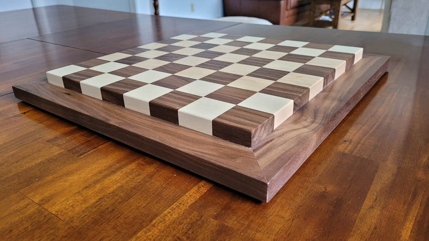 Wood Chess Set - Raised Board - Walnut and Maple - Large