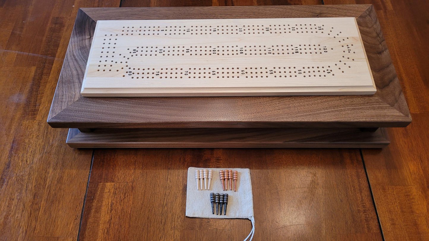 Premium Chess and Cribbage Boards - Matching Set -  Solid Walnut and Maple - Hand Made