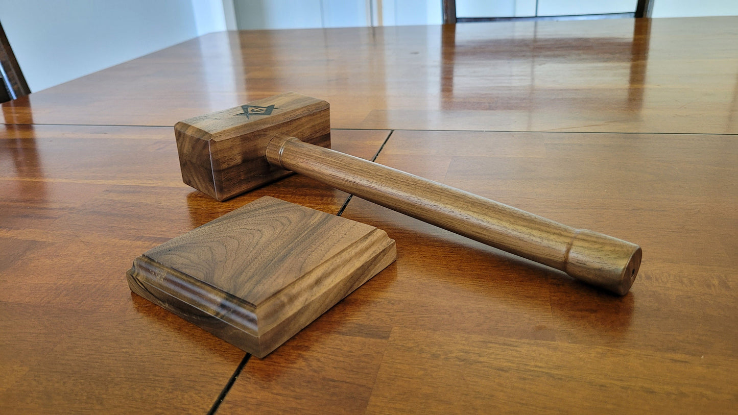 Masonic Gavel with Sounding Block - Solid Walnut