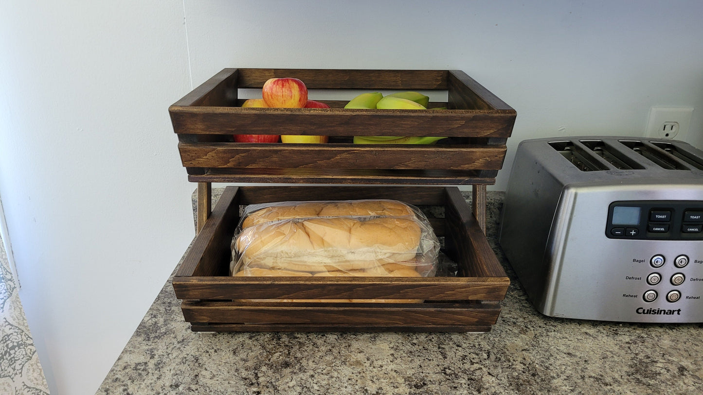 Solid Wood Fruit and Vegetable Rack - 2 Tier - Dark Walnut Stained