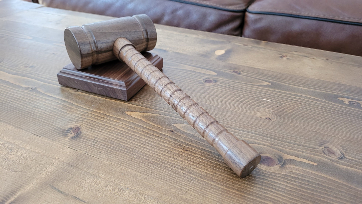 Hardwood Gavel - Round Head with Sounding Block - Solid Walnut - Hand Made