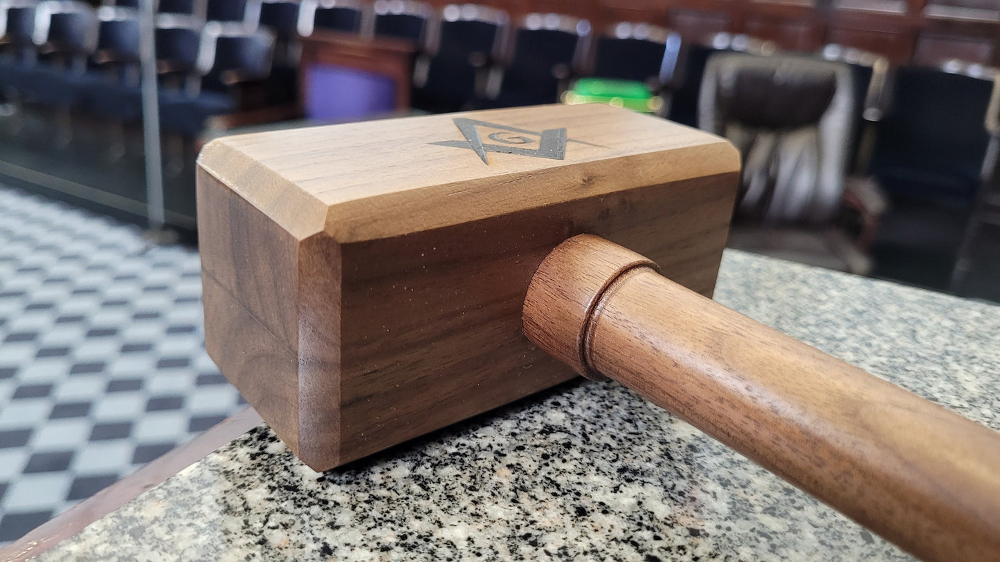 Masonic Gavel with Sounding Block - Solid Walnut