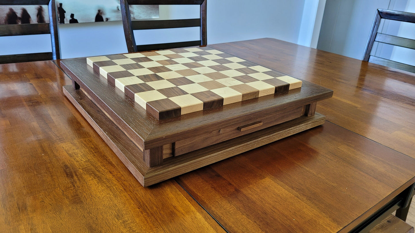 Hardwood Chess Set with Storage - Solid Walnut and Maple - Hand Made