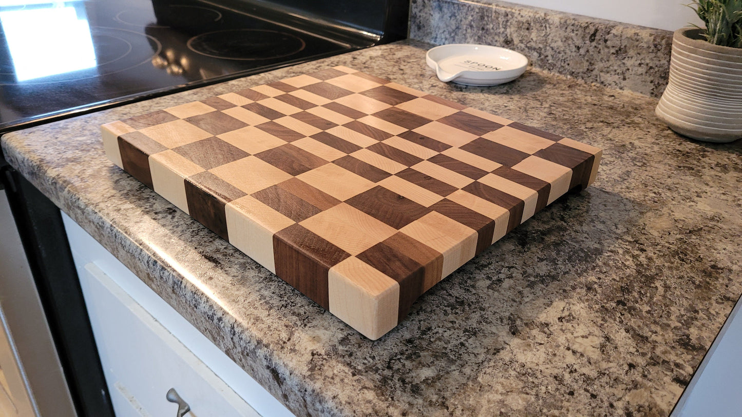 End Grain Butcher Block - Walnut and Maple - Hand Made | Solid Wood