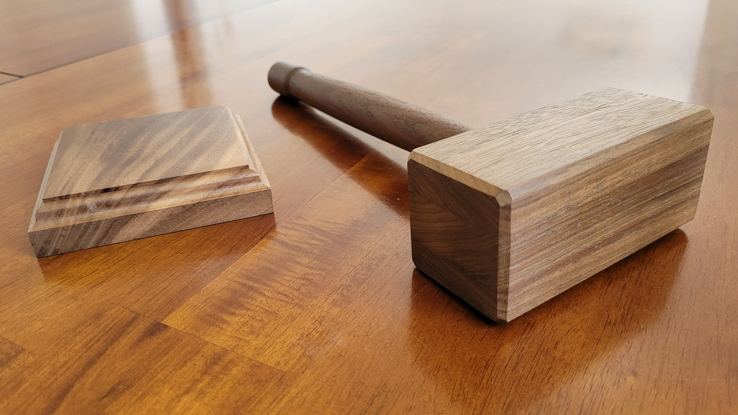 Hardwood Gavel with Sounding Block - Solid Walnut - Hand Made