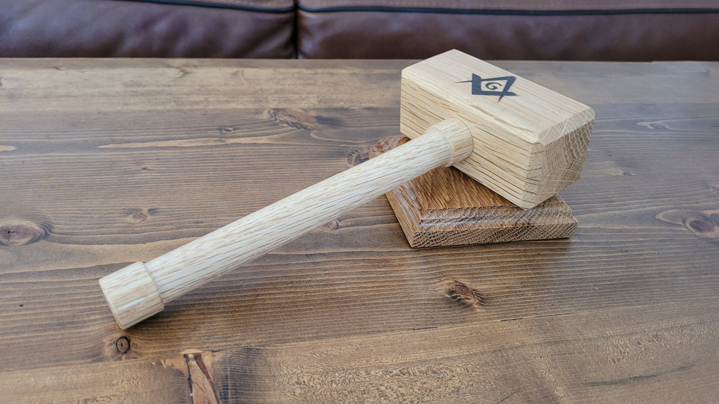 Masonic Gavel with Sounding Block - Solid White Oak - Hand Made