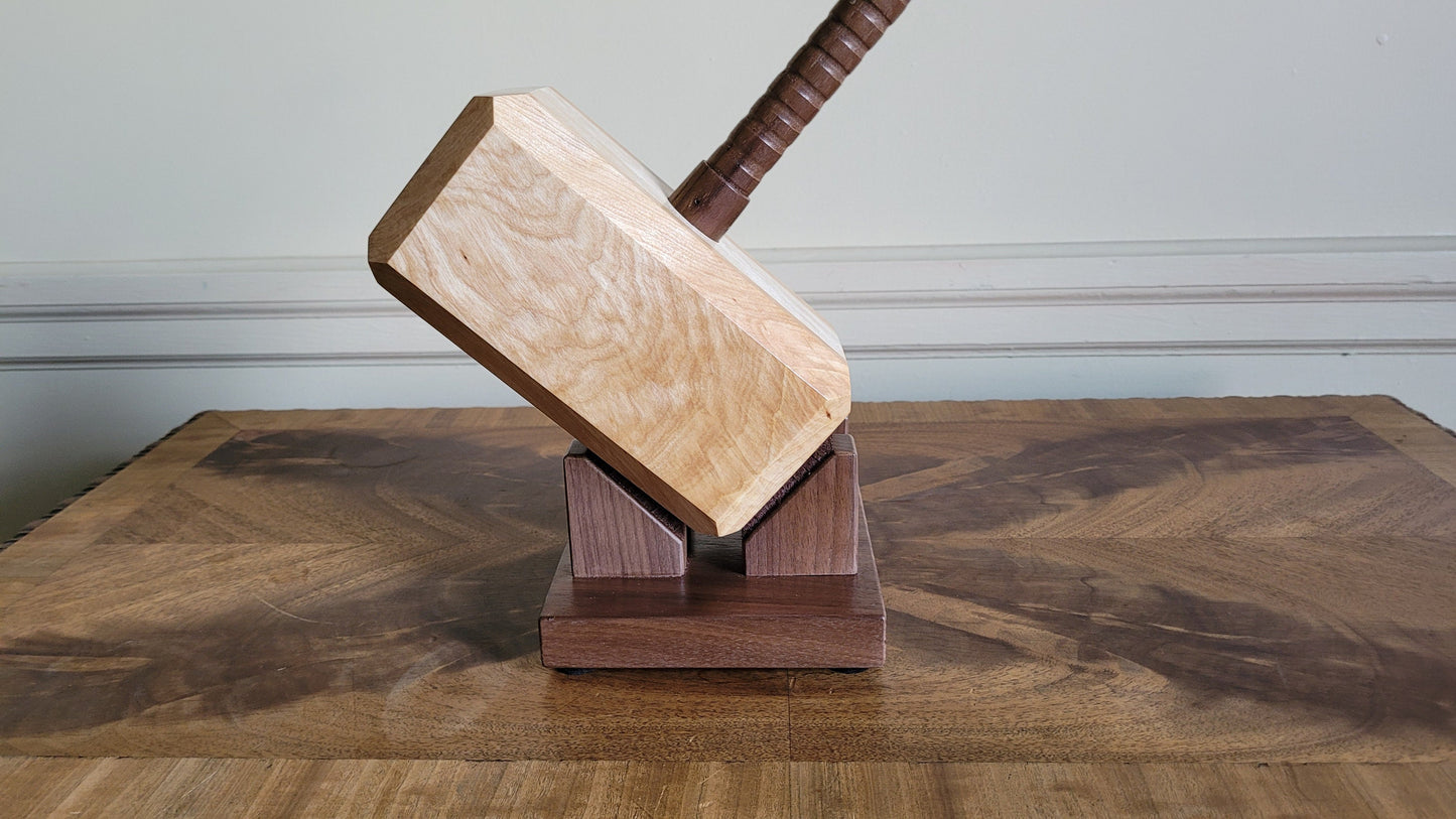 Mjolnir - Thor's Hammer with Display Stand - Solid Hardwood - Hand Made