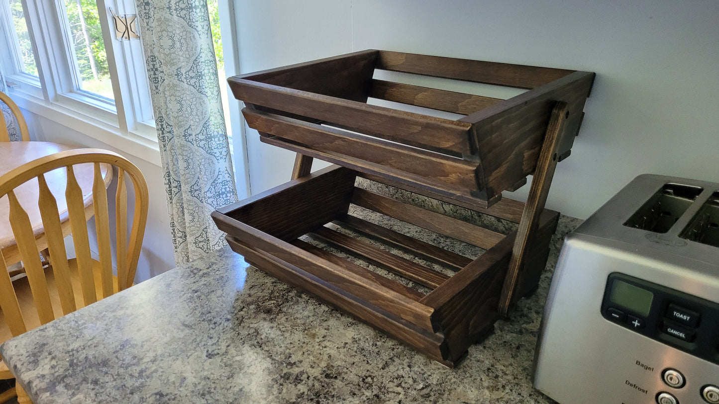 Solid Wood Fruit and Vegetable Rack - 2 Tier - Dark Walnut Stained