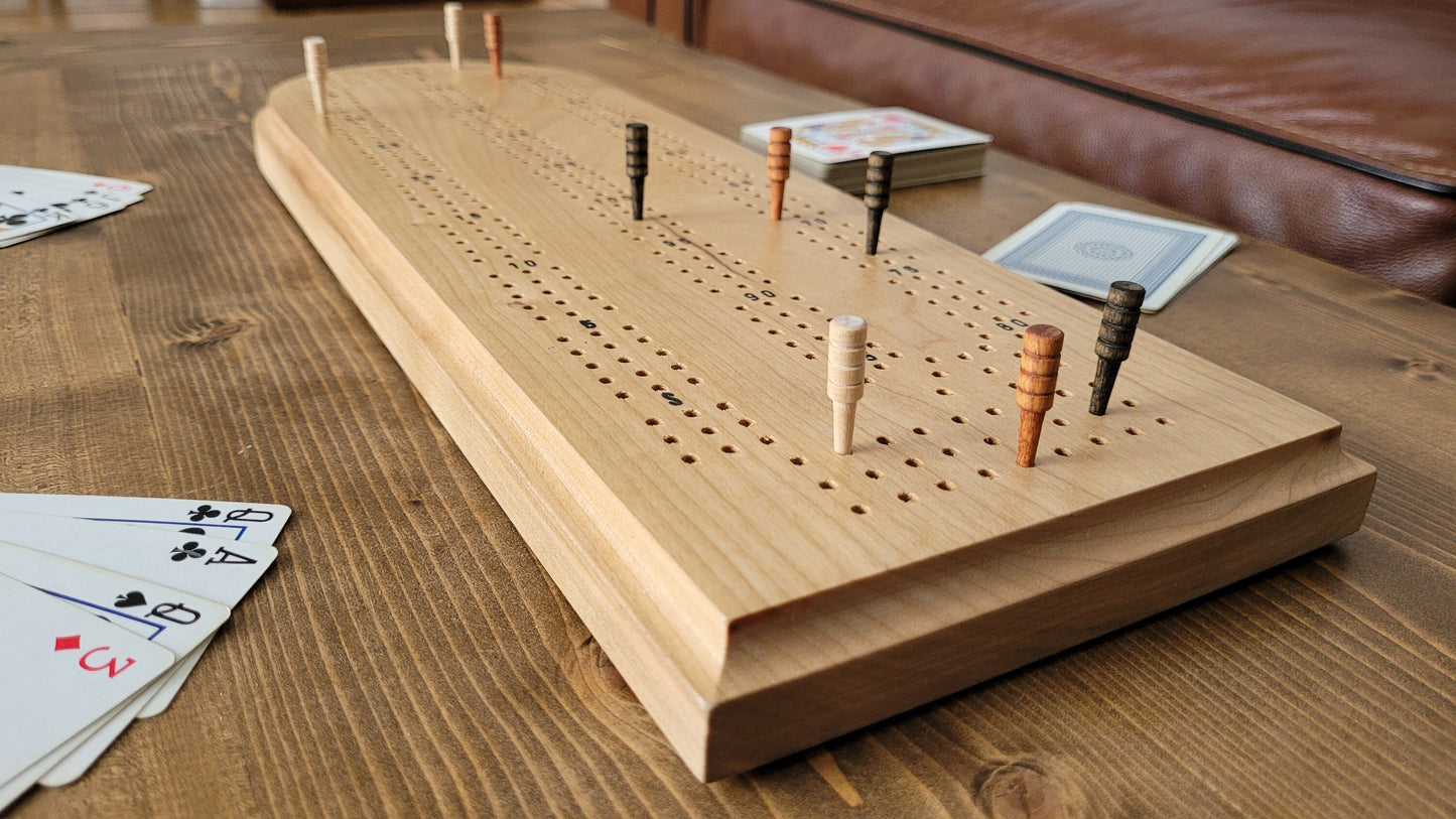 Cribbage Board -  3 Track - Solid Cherry Wood - Hand Made