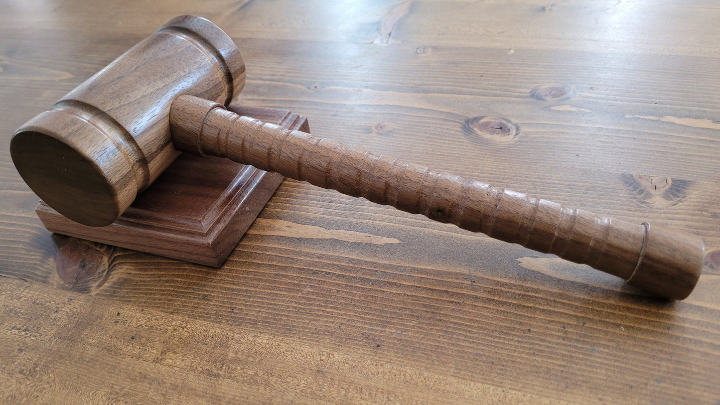 Hardwood Gavel - Round Head with Sounding Block - Solid Walnut - Hand Made