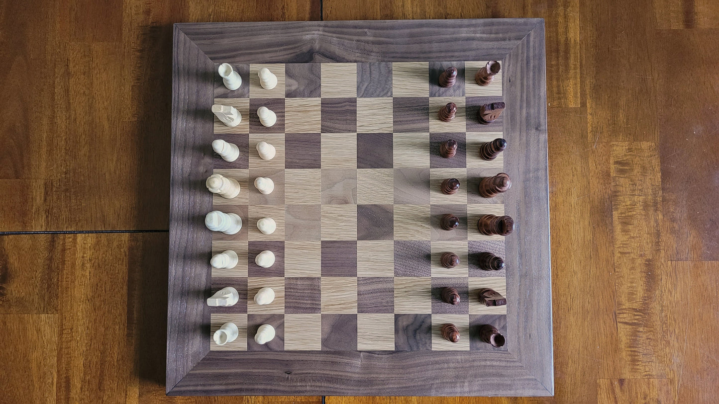 Wood Chess Set - Solid Walnut and White Oak - Coffee Table Size - Hand Made Board