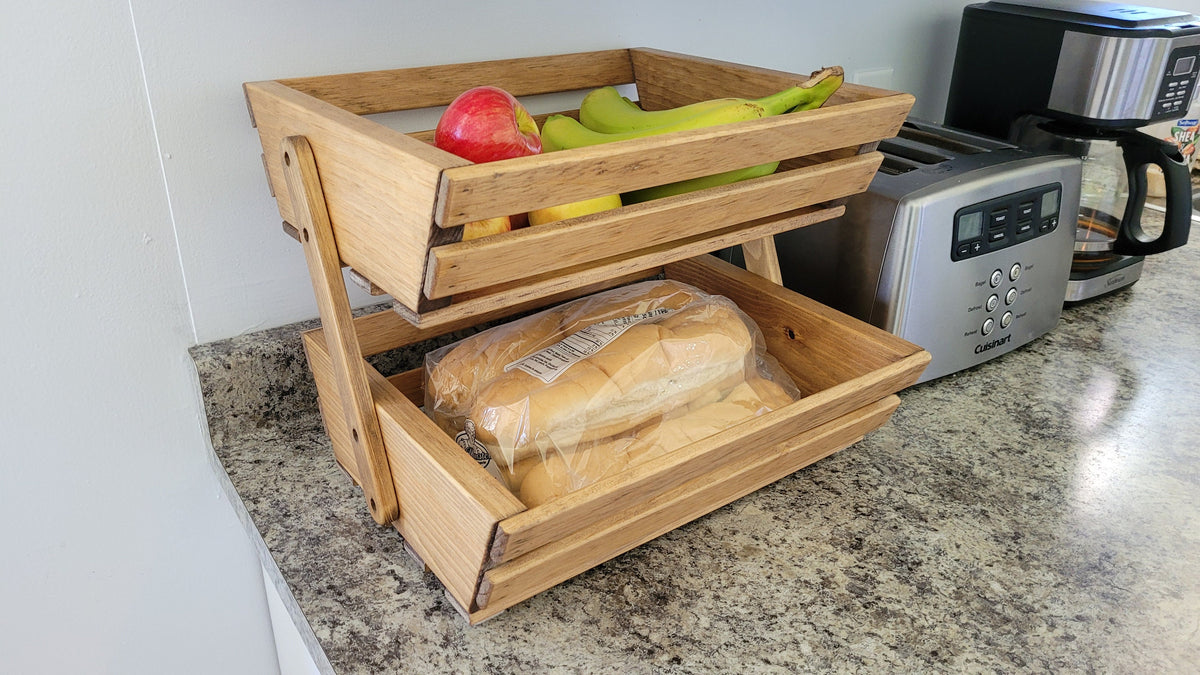 Food Table Rack Wood Solid Wood Fruit and Vegetable Rack - 2 Tier - Special Walnut Stained ...
