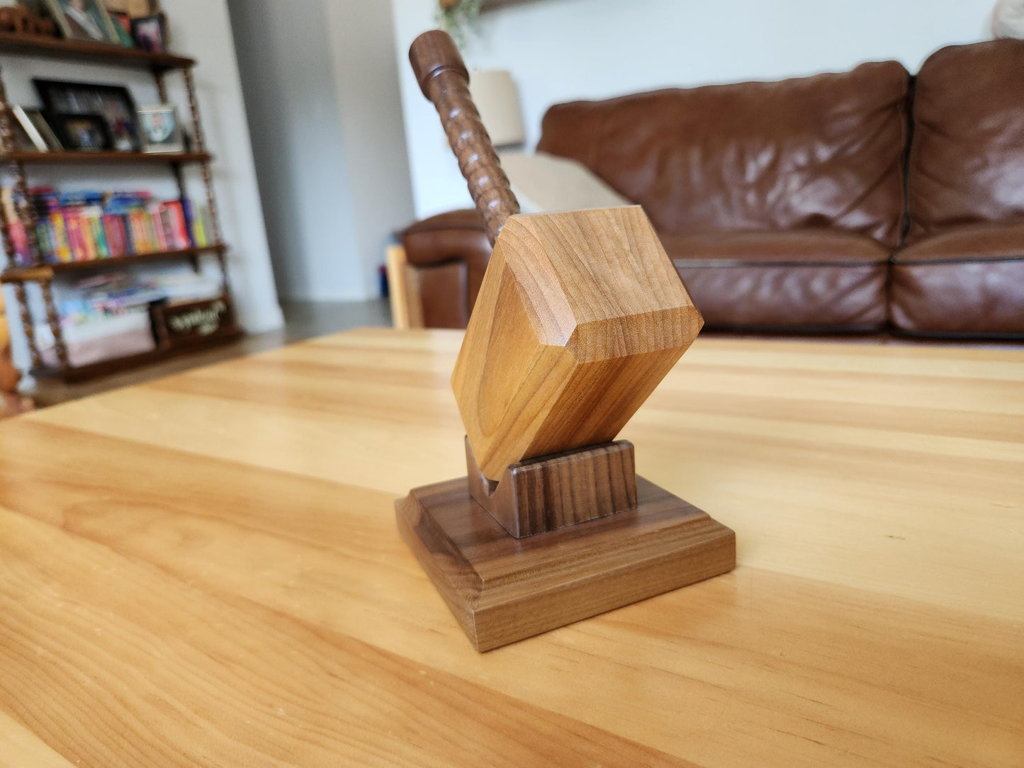Mjolnir - Thor's Hammer with Display Stand - Small Shelf Size - Solid Hardwood - Hand Made