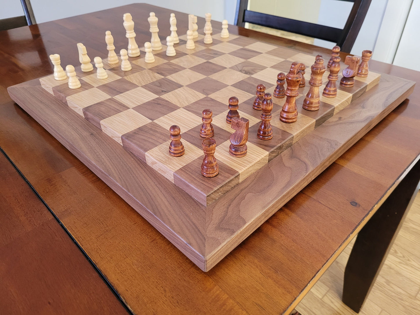 Wood Chess Set - Raised Board - Walnut and White Oak - Large