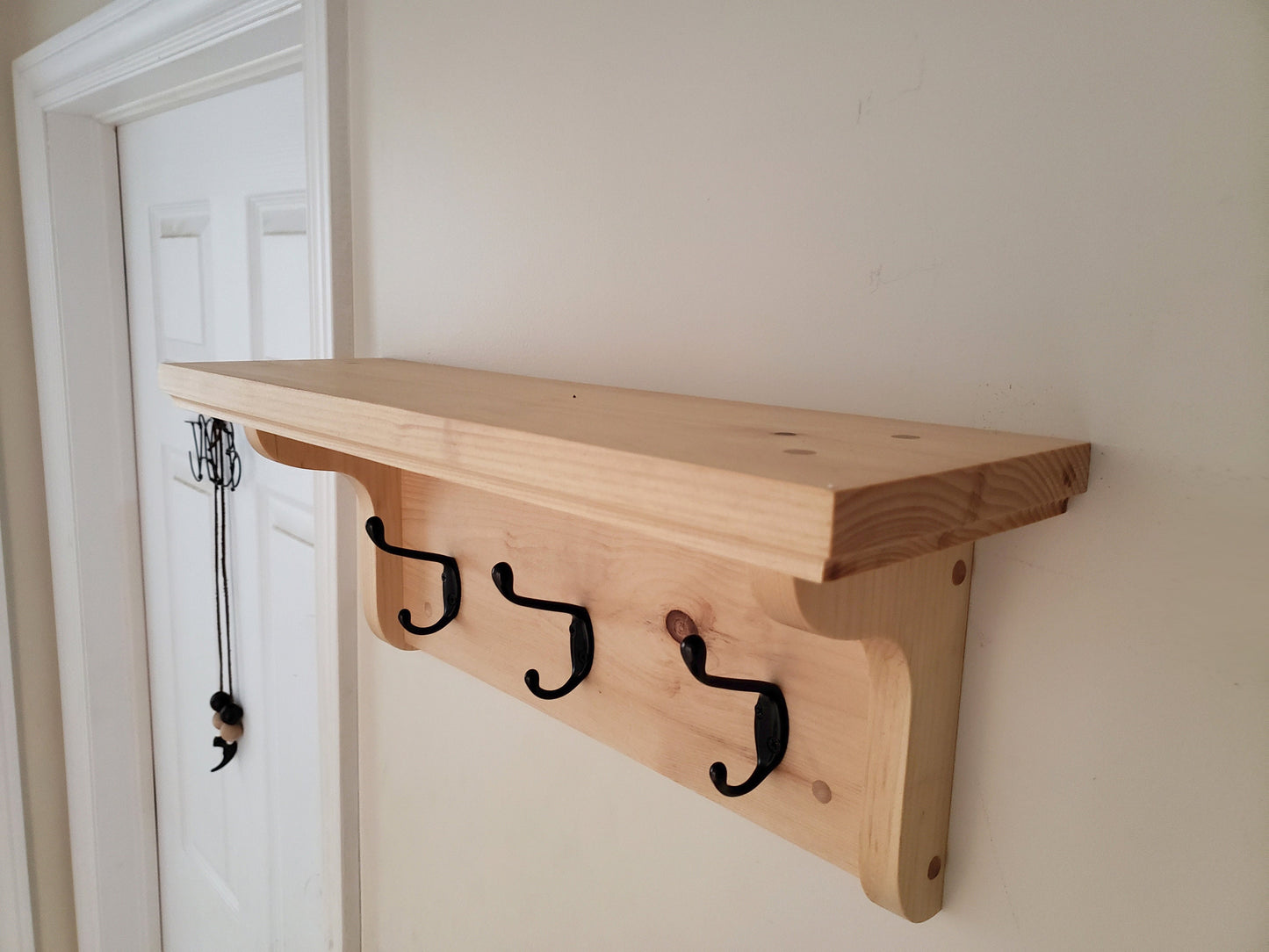 Wood Entryway Coat Rack - 3 Double Hook - Natural Pine - Hand Made