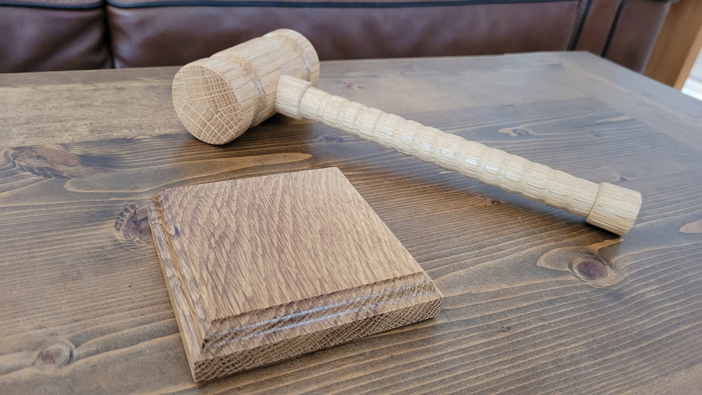 Hardwood Gavel - Round Head with Sounding Block - Solid White Oak - Hand Made