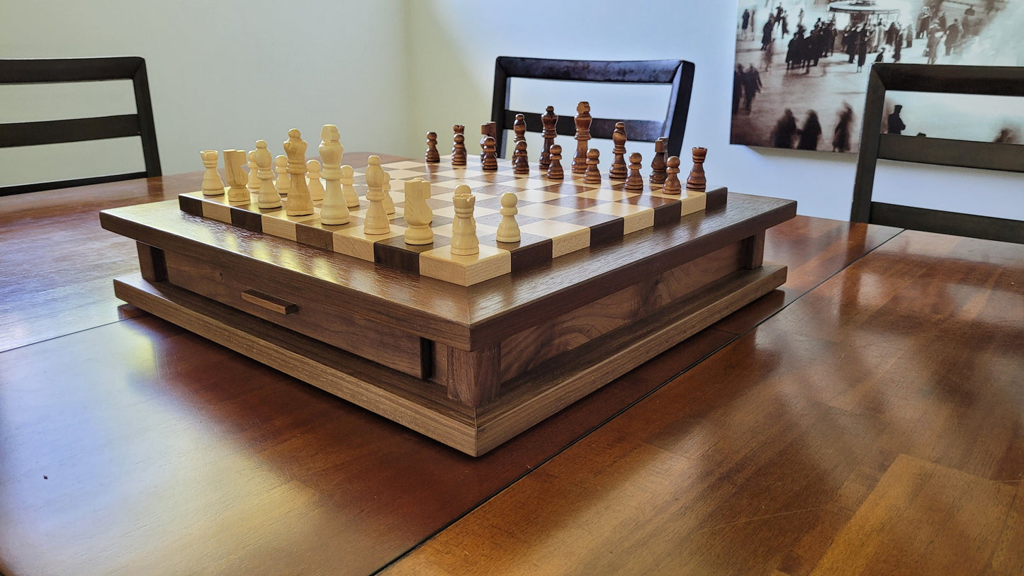 Premium Chess and Cribbage Boards - Matching Set -  Solid Walnut and Maple - Hand Made
