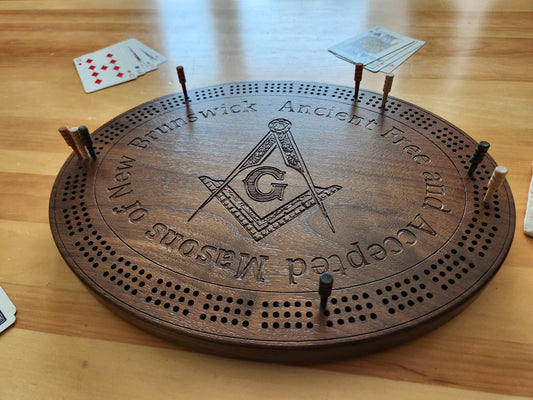 Masonic Cribbage Board -  3 Track - Solid Walnut - Hand Made